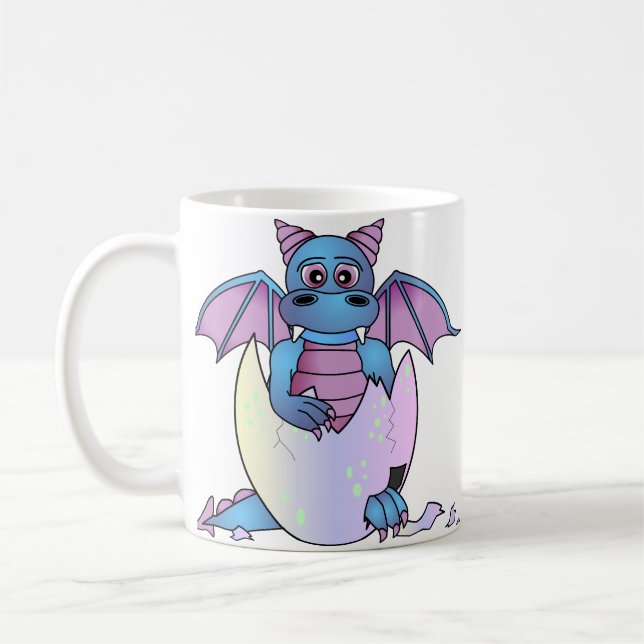 Cute Dragon Baby in Cracked Egg - Blue / Purple Coffee Mug (Left)