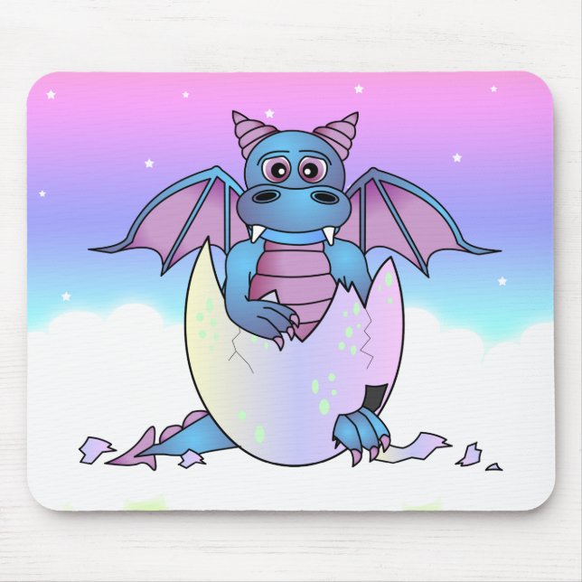 Cute Dragon Baby in Cracked Egg - Blue / Purple Mouse Mat (Front)