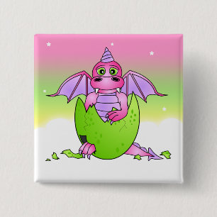 Cute Dragon Baby in Cracked Egg - Pink / Purple 15 Cm Square Badge