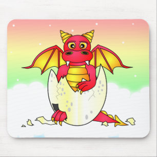 Cute Dragon Baby in Cracked Egg - Red / Purple Mouse Mat