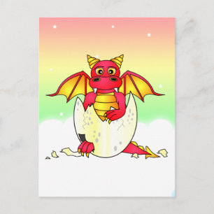 Cute Dragon Baby in Cracked Egg - Red / Yellow Postcard