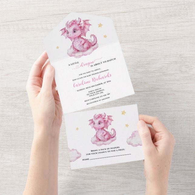 Cute Dragon Baby Shower All In One Invitation (Tearaway)
