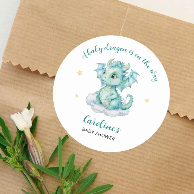 Cute Dragon Baby Shower Classic Round Sticker (Creator Uploaded)