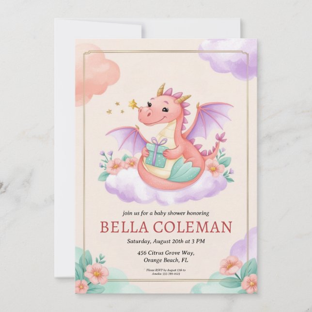 cute dragon baby shower invitations (Front)