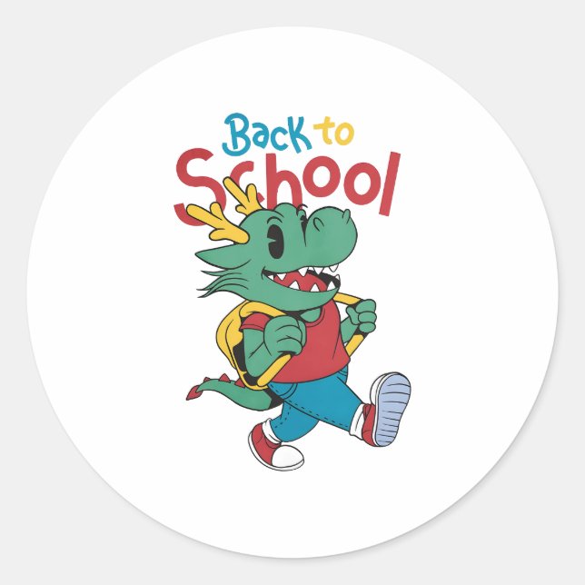 Cute Dragon Back to School Art Classic Round Sticker (Front)