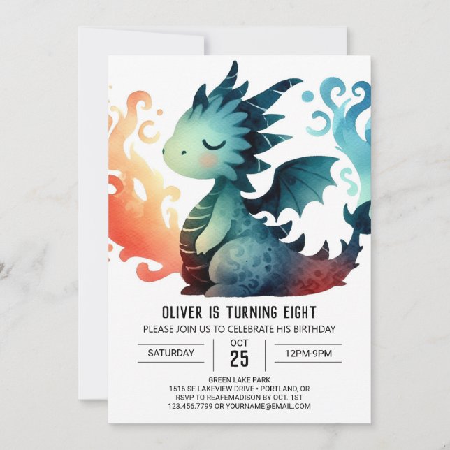 Cute Dragon Birthday Children Invitation (Front)