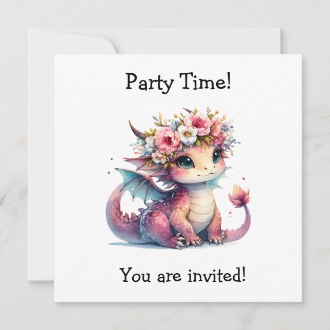 Cute Dragon Birthday Party Invite Greeting Card (Front)