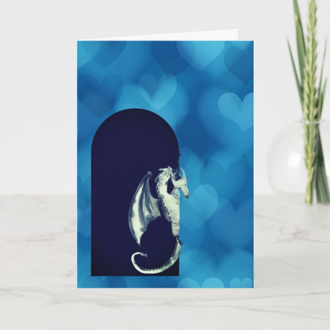 Cute Dragon Blue Hearts Grandson Valentine's Day Card (Front)