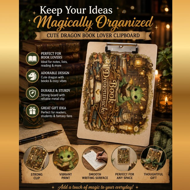 Cute Dragon Book Lover Clipboard | Fantasy Reading (Creator Uploaded)