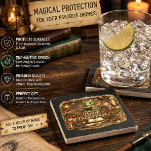 Cute Dragon Book Lover Coaster Set   Fantasy Readi