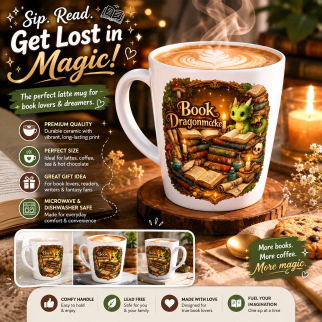 Cute Dragon Book Lover Latte Mug | Fantasy Reading (Creator Uploaded)