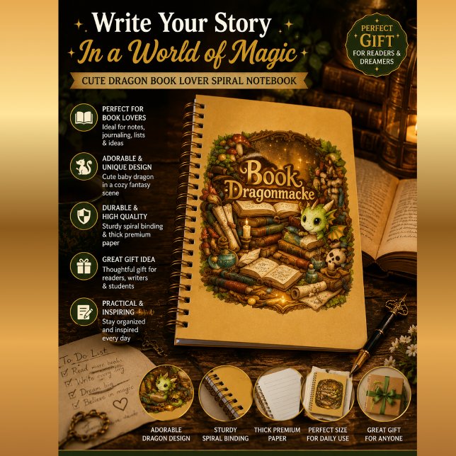 Cute Dragon Book Lover Spiral Notebook | Fantasy R Planner (Creator Uploaded)