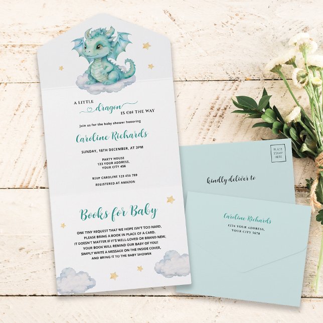 Cute Dragon Books for Baby All In One Invitation (Creator Uploaded)