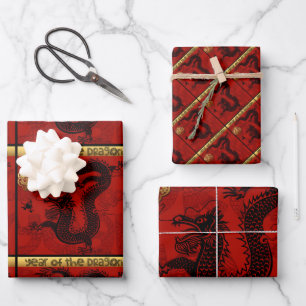 Cute Dragon Chinese Year Zodiac Birthday WP3P Wrapping Paper Sheet