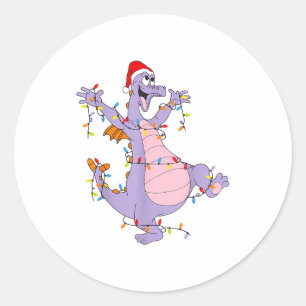 Cute Dragon Christmas Lights Santa Hat Animal Men  Classic Round Sticker