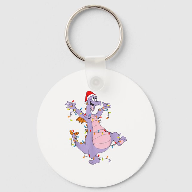 Cute Dragon Christmas Lights Santa Hat Animal Men  Key Ring (Front)