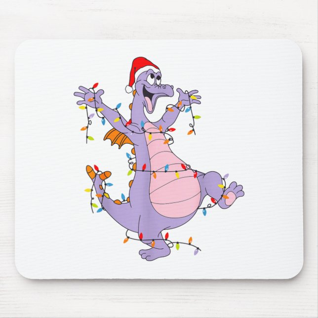 Cute Dragon Christmas Lights Santa Hat Animal Men  Mouse Mat (Front)