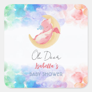 Cute dragon dinosaur rainbow Balloon baby shower Square Sticker