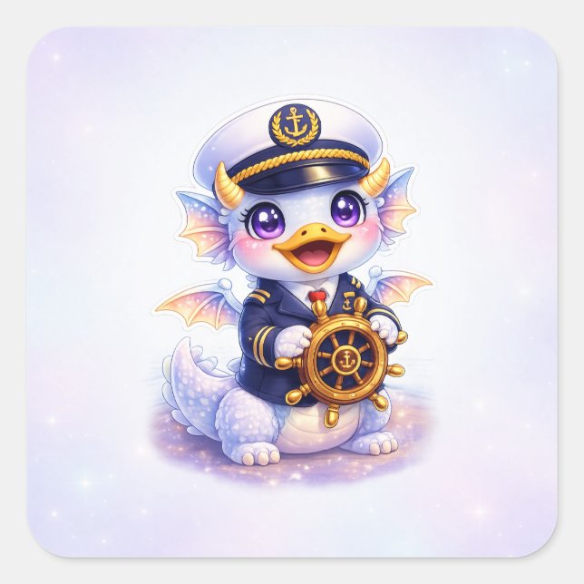 Cute Dragon Duck Captain Sticker (Front)