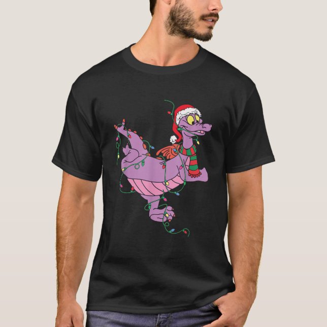 Cute Dragon Figment Lights Christmas Santa Animal  T-Shirt (Front)