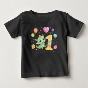 Cute Dragon First Birthday Celebration Boy Theme Baby T-Shirt