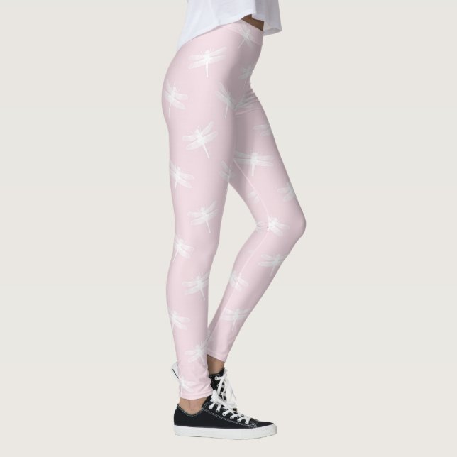 Cute Dragon Flies Pattern Design Pink Leggings (Right)