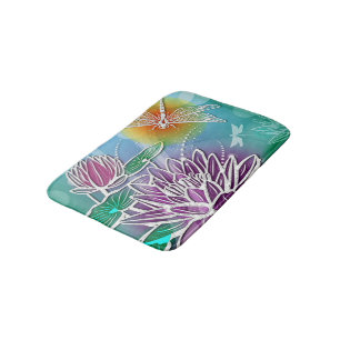 Cute Dragon Fly Pretty Summer Colours Modern Flora Bath Mat