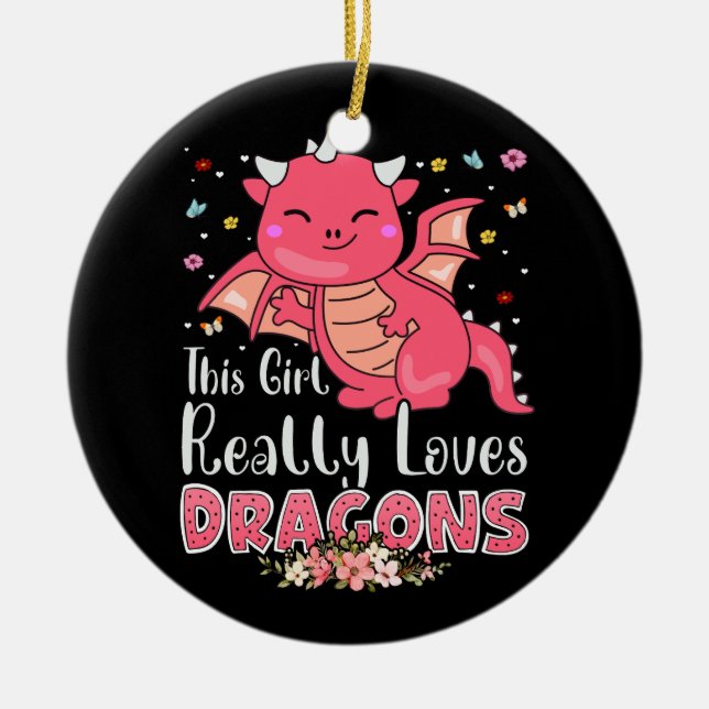 Cute Dragon Girl Loves Dragons Wings Fantasy Fire  Ceramic Tree Decoration (Front)