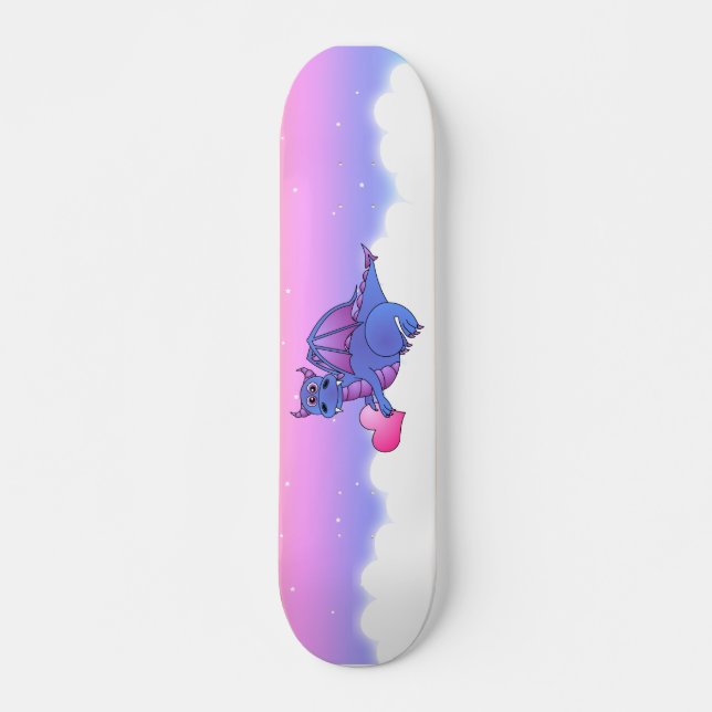 Cute Dragon Heart Blue - Pink -Purple Skateboard (Front)
