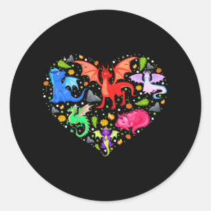 Cute Dragon Heart Valentine's Day Funny Animals Classic Round Sticker
