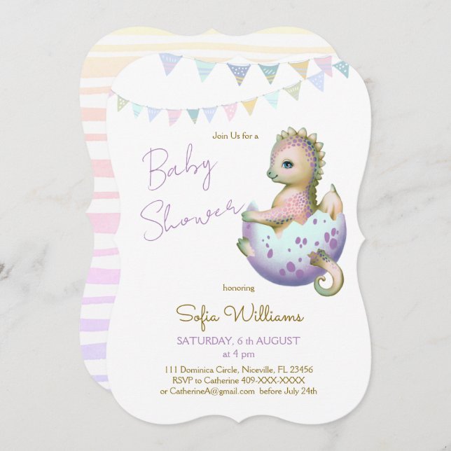 Cute dragon invitation for baby shower (Front/Back)