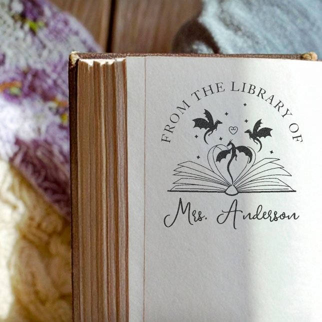 Cute Dragon Library Floral Grow your Mind Teacher Self-inking Stamp (Creator Uploaded)