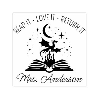 Cute Dragon Library Floral Grow your Mind Teacher Self-inking Stamp