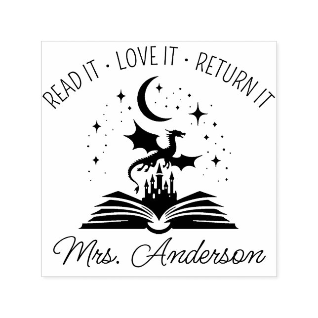 Cute Dragon Library Floral Grow your Mind Teacher Self-inking Stamp (Design)