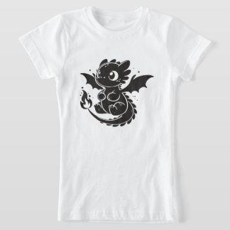Cute Dragon Minimalist Black Illustration T-shirt