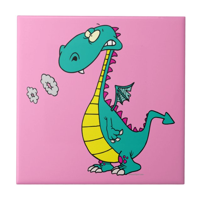 cute dragon puffing smoke rings cartoon tile (Front)