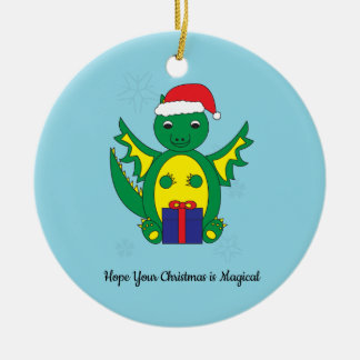 Cute Dragon Santa Snowflake Christmas Personalise Ceramic Tree Decoration