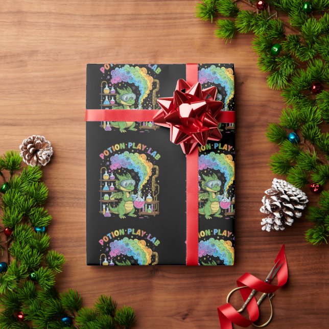  Cute Dragon Scientist | Magical Potion Play Lab Wrapping Paper (Holiday Gift)