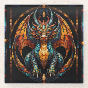 Cute Dragon Stained Glass Mosaic Design Glass Coaster