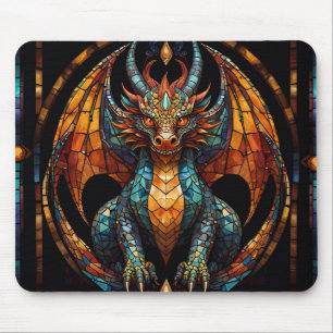 Cute Dragon Stained Glass Mosaic Design Mouse Mat