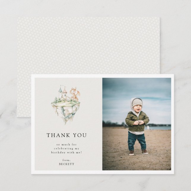 Cute Dragon Theme Birthday Party Photo Thank You Card (Front/Back)