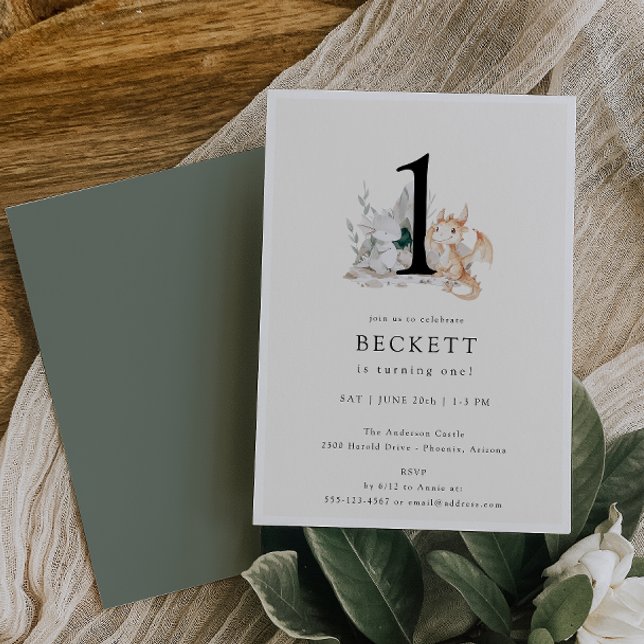 Cute Dragon Theme First Birthday Party Invitation (Creator Uploaded)