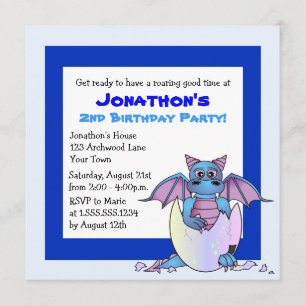 Cute Dragon Themed Child Birthday - Blue Invitation