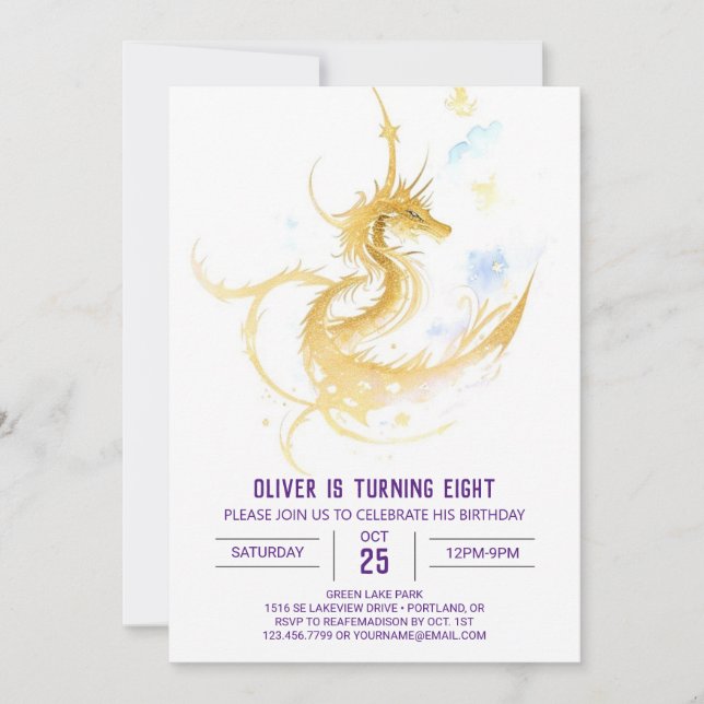 Cute Dragon Whimsy Birthday Invitation (Front)