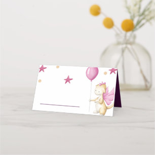 Cute Dragon with Balloon Girl Baby Shower  Place Card