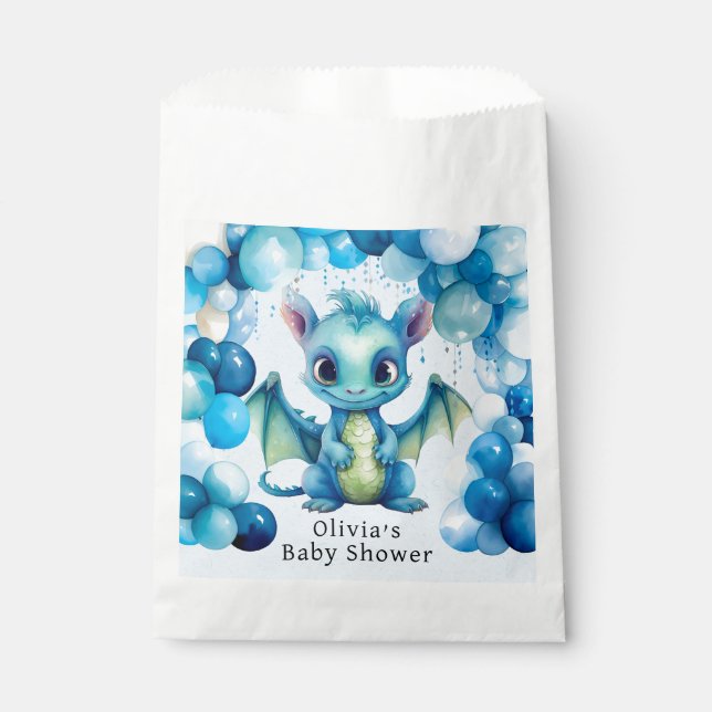 Cute Dragon with Blue Balloons Boy Baby Shower Favour Bags (Front)