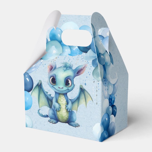 Cute Dragon with Blue Balloons Boy Baby Shower Favour Box (Front Side)