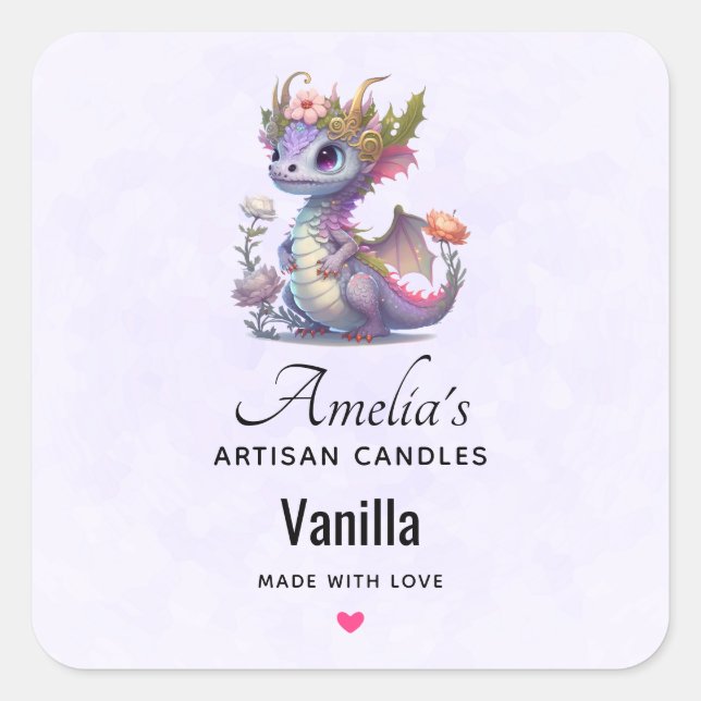 Cute Dragon with Elegant Crown -  Candle Business Square Sticker (Front)