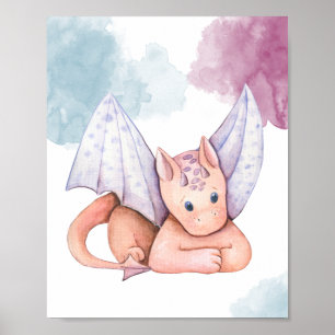 Cute Dragon with Purple Wings Display Poster