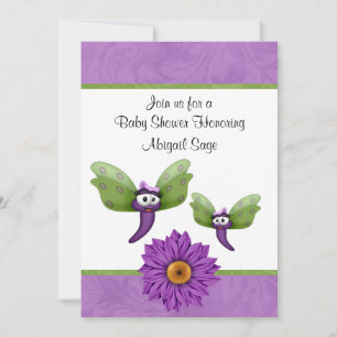 Cute Dragonflies and Flower Baby Shower Invitation